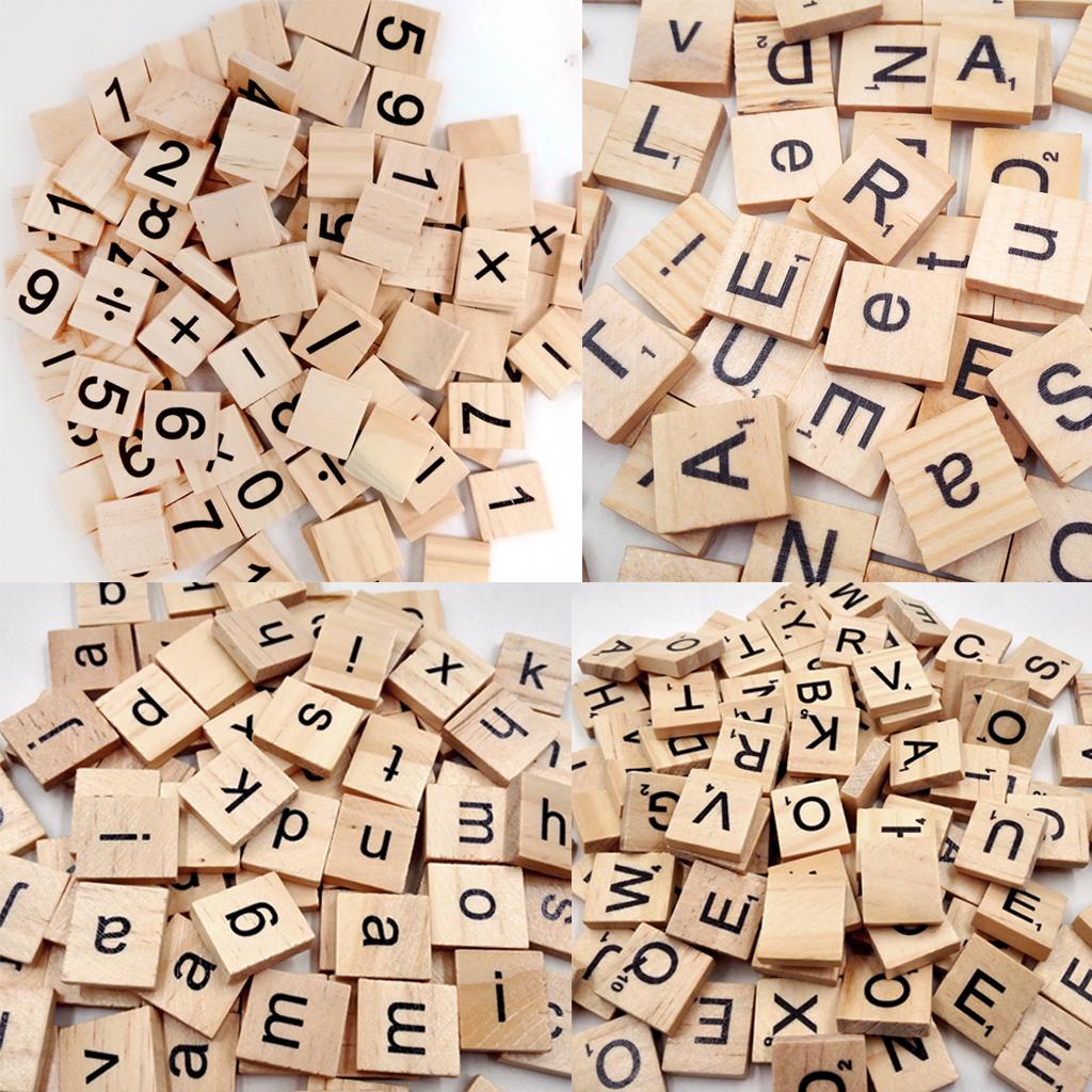 100 Puzzle Tiles Wood Wooden Letters Scrapbook Craft Educational Squares