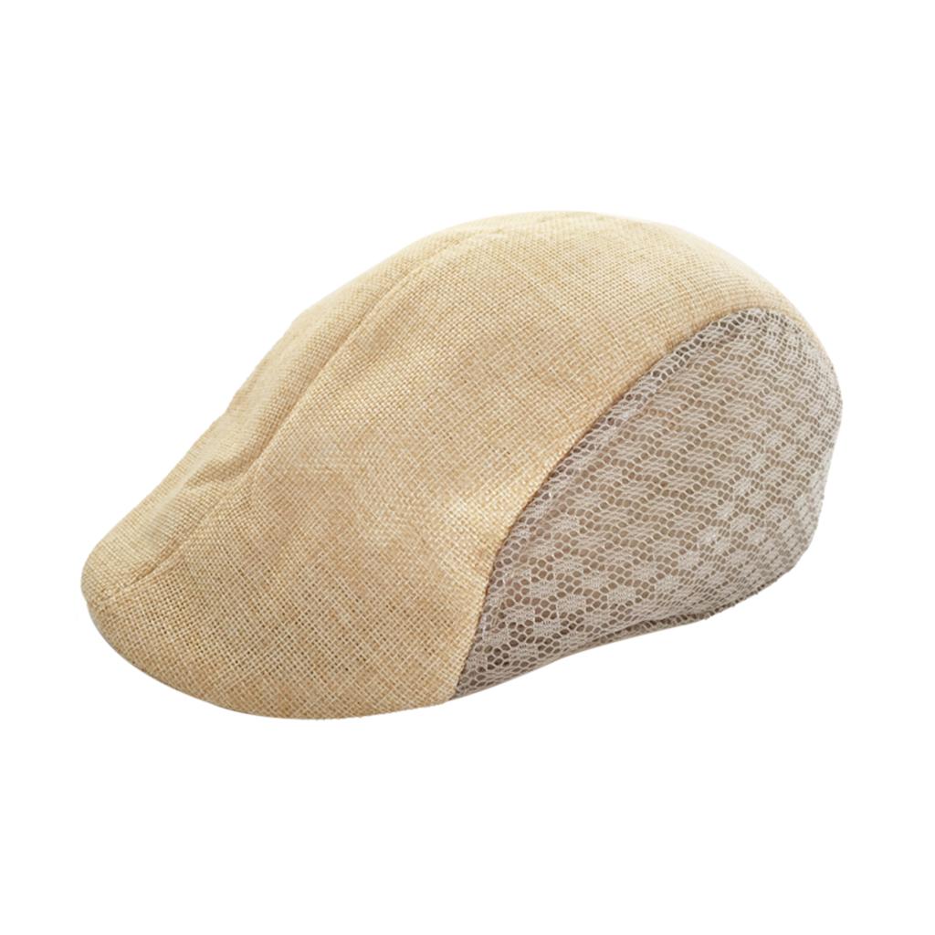 Adults Gatsby Cap Breathable Mesh Splicing  Flat Cap Beige