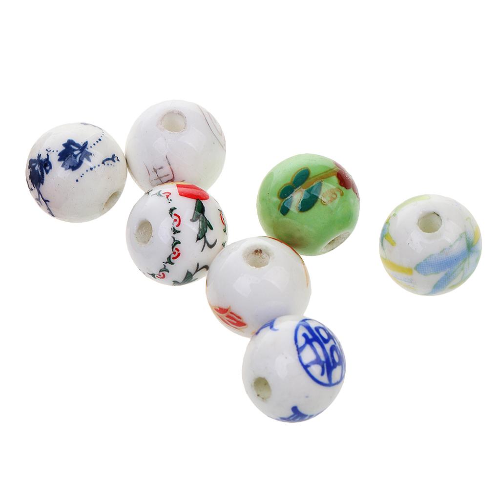2x20Pcs Mixed Round Ceramic Porcelain Loose Spacer Beads Charms Findings 12mm