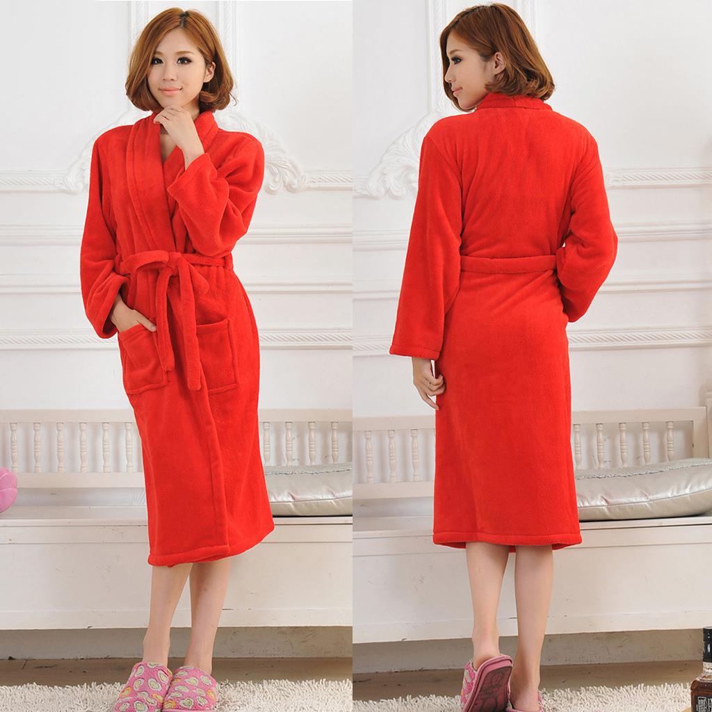 Download Winter Womens Plush Long Robe Soft Fleece Kimono Bathrobe ...