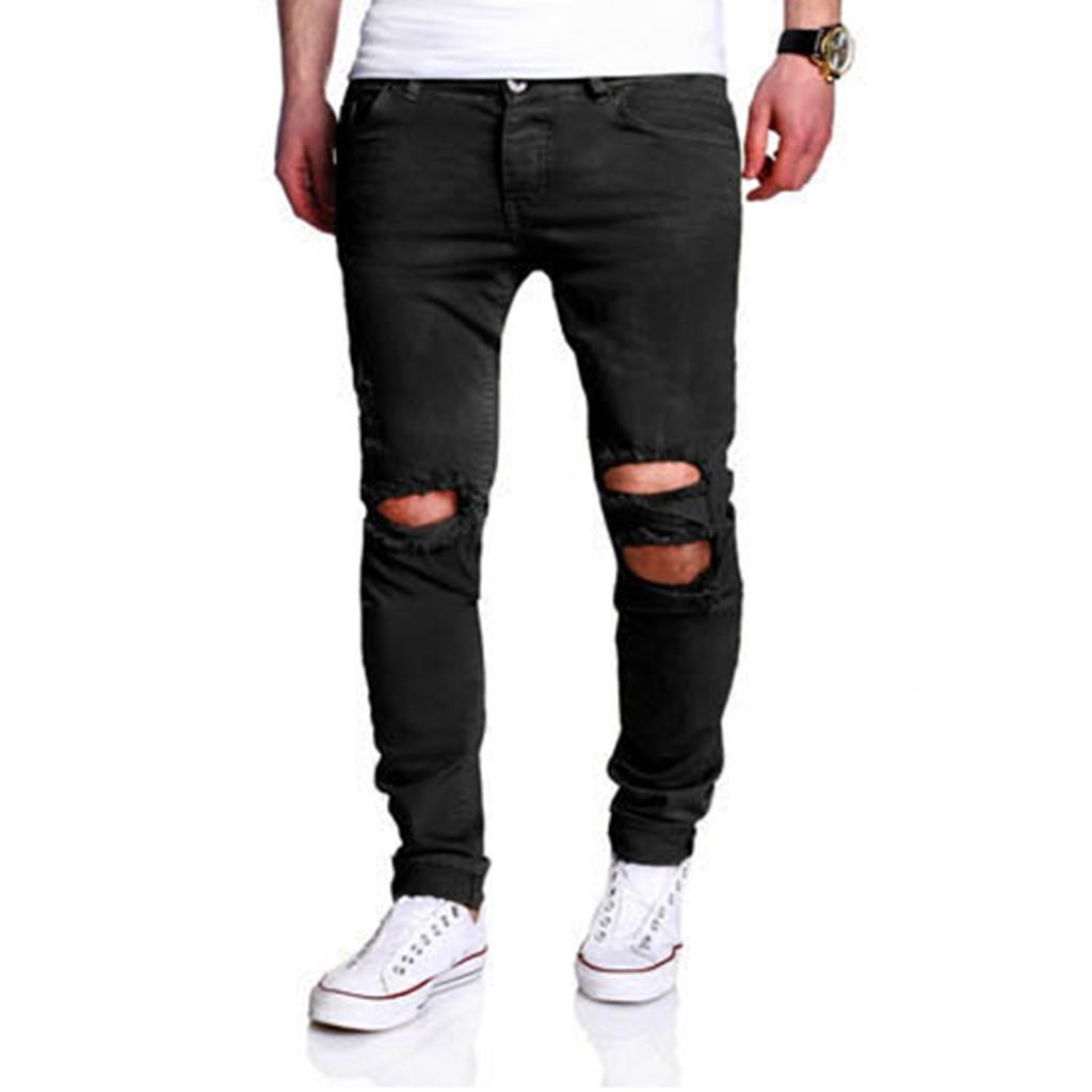 Mens Stretch Skinny Jeans Ripped Distressed Green Black Tapered Solid ...