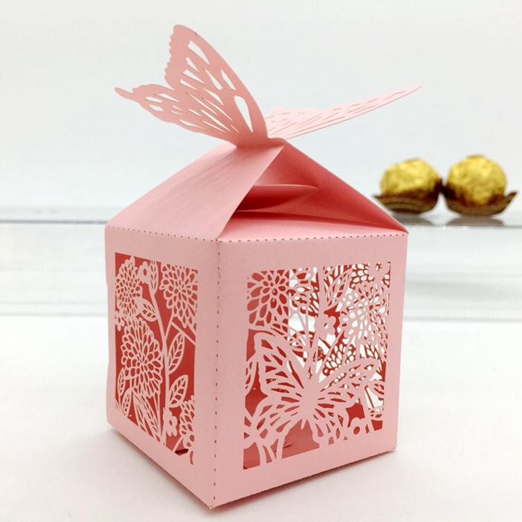 20pcs Beautiful Butterfly Laser Cut Candy Gift Boxes Wedding Favors Pink