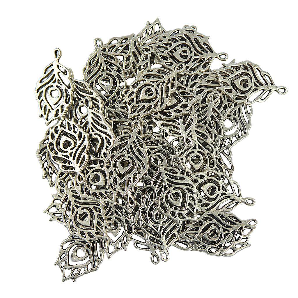 50 Tibetan Silver Filigree Hollow Leaf Heart Charms Pendant Jewelry Gift DIY