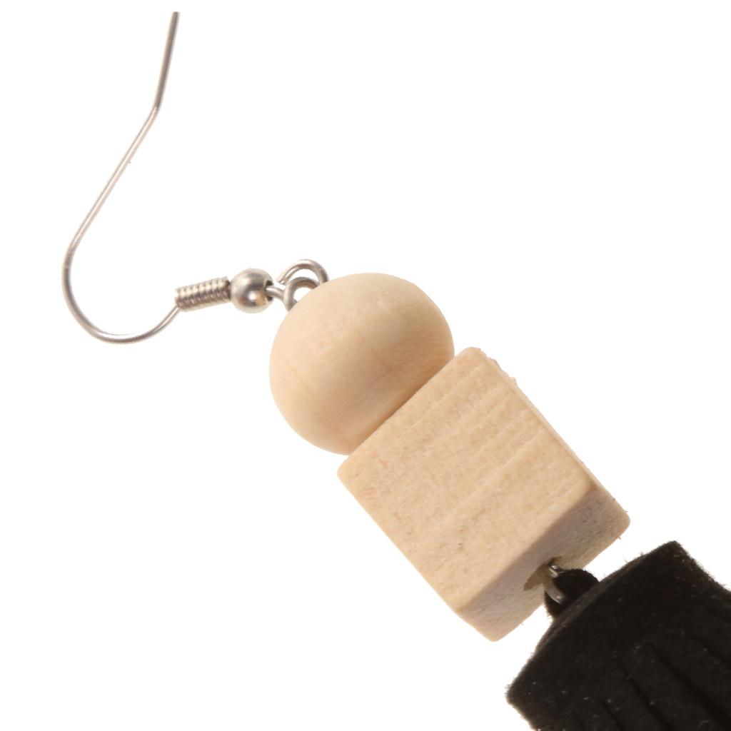 Handmade Wood Geometric Hook Earrings Wooden Dangle Drop Ear Studs Black