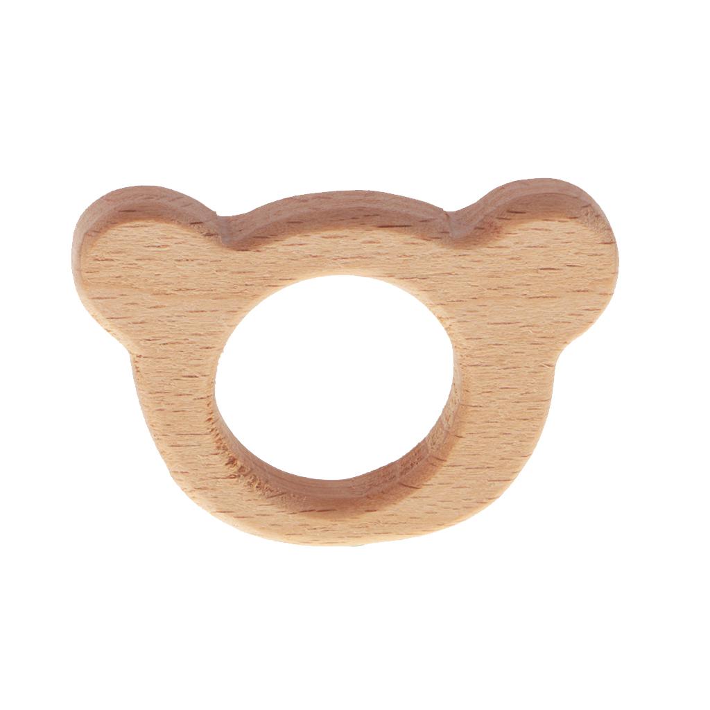 2xHandmade Natural Wooden Baby Teether Teething Toy Baby Shower Gift Bear Head
