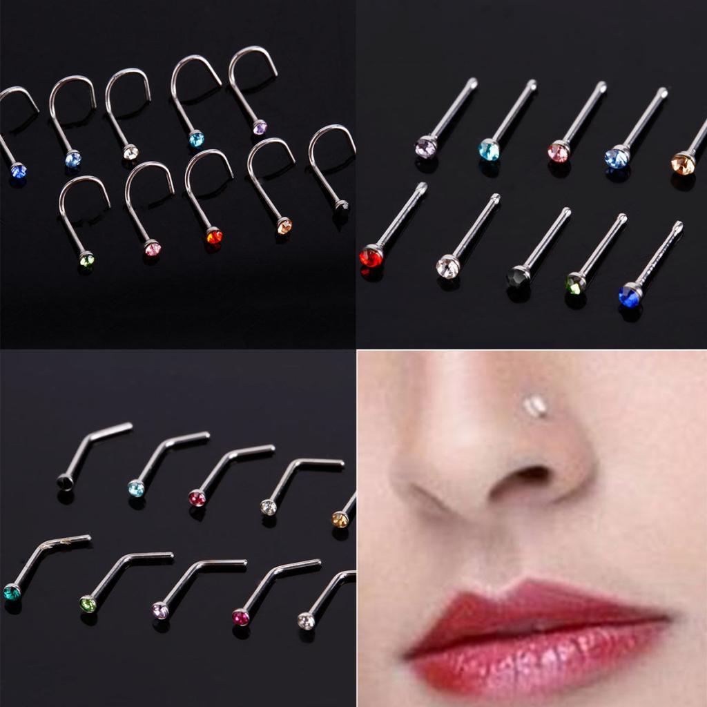 36Pcs Small Thin Stainless Steel Nose Ring 0.6mm Piercing Studs Helix