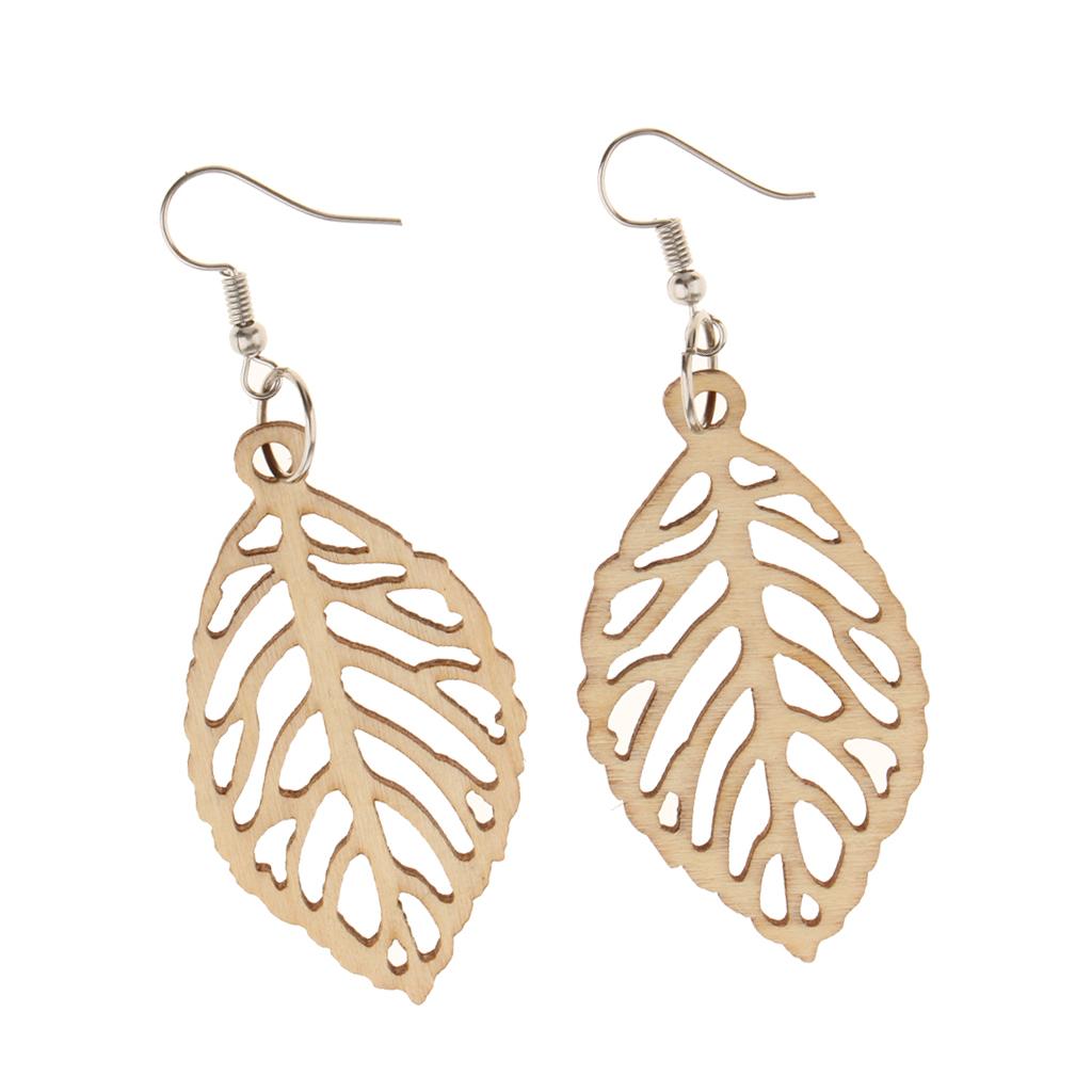 DIY Unfinished Wooden Earrings Tree Leaf Dangle Drop Hook Earrings Party Jewelry
