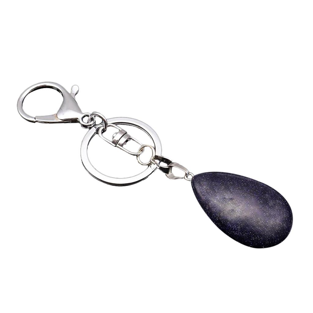 3xCute Waterdrop SHape Gemstone Pendant Keychain Keyring DIY Dark Blue