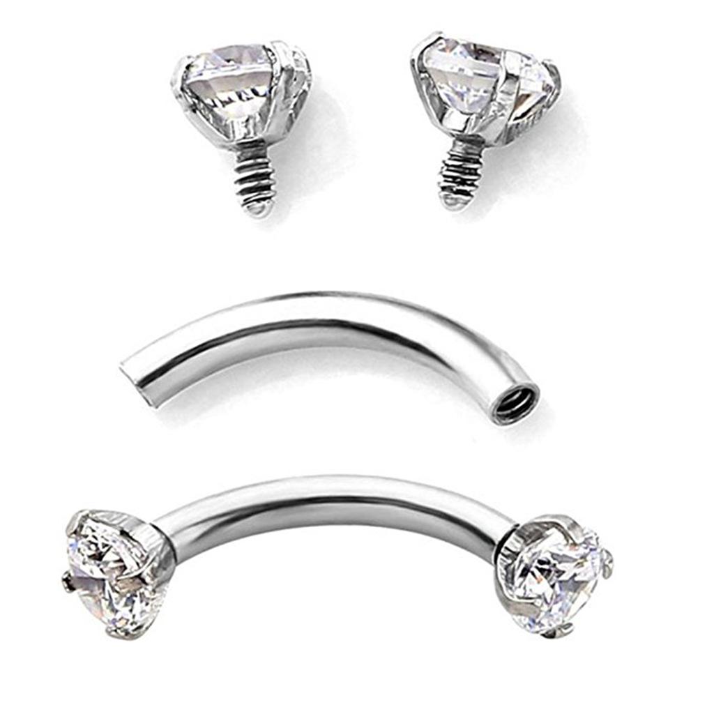 16G Zirconia Gem Curved Eyebrow Bar Lip Ring Barbell Body Piercing