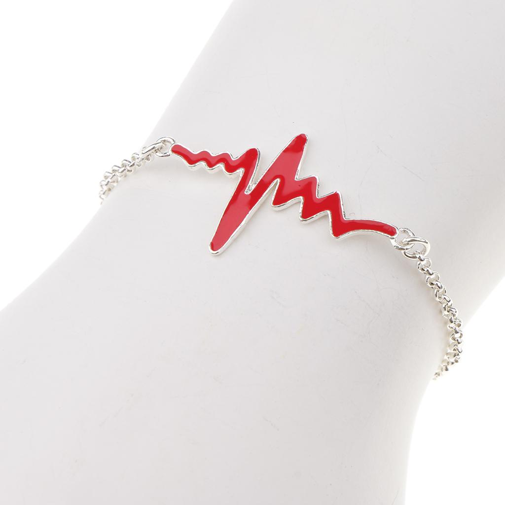 Novelty Heartbeat Bracelet Bangle Unisex Bangle Silver with Red Enamel