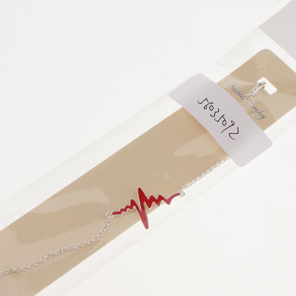 Novelty Heartbeat Bracelet Bangle Unisex Bangle Silver with Red Enamel