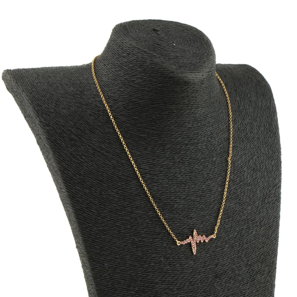 Creative Heartbeat Pendant Necklace Chain Women Jewelry #6 Golden-Pink