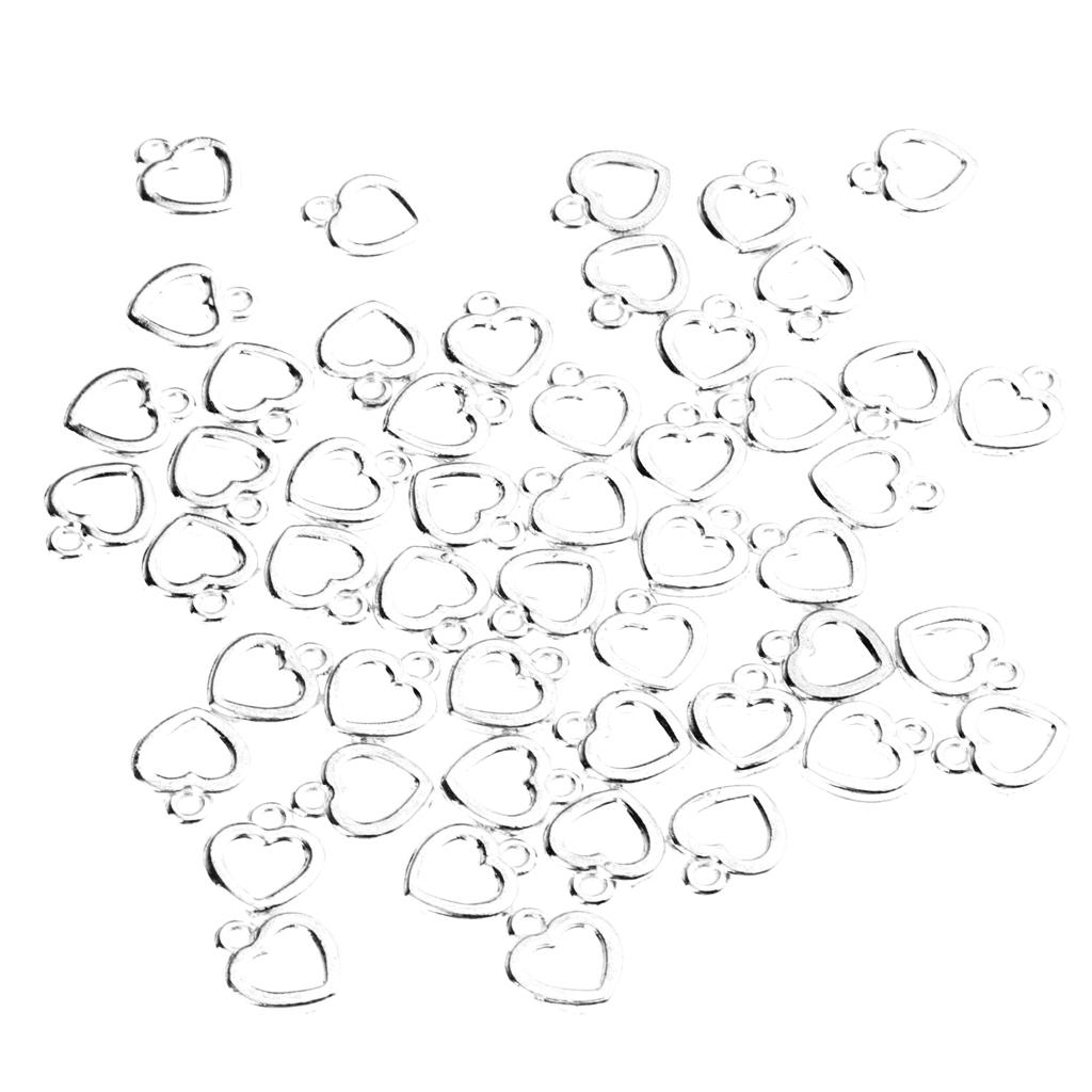 50 Pieces Hollow Out Heart Charms DIY Crafts Necklace Earring Silver