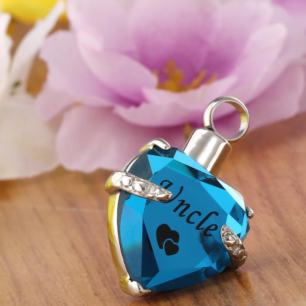 Love Heart Blue Crystal Urn Memorial Ash Keepsake Cremation Pendant uncle