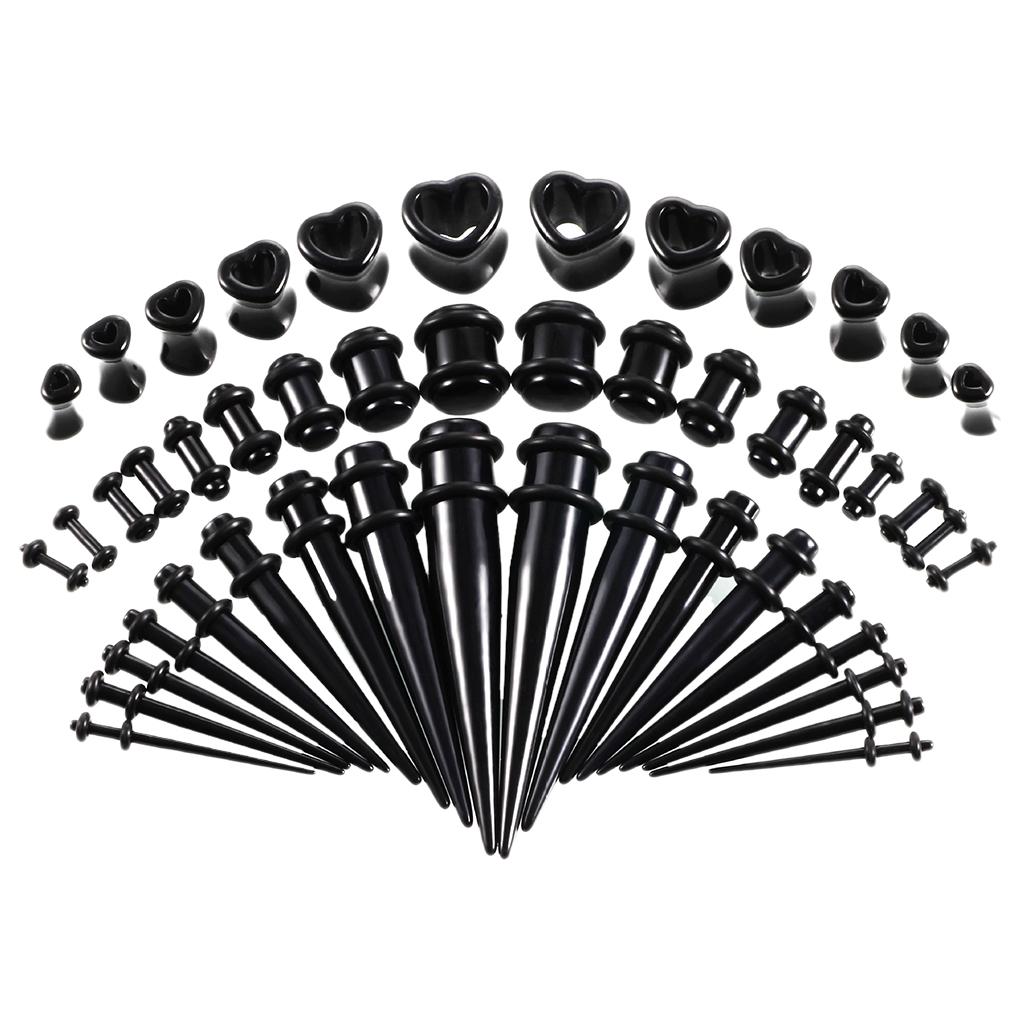 48pcs Acrylic Ear Stretchers Expander Ear Tapers Heart Tunnels Plugs Black