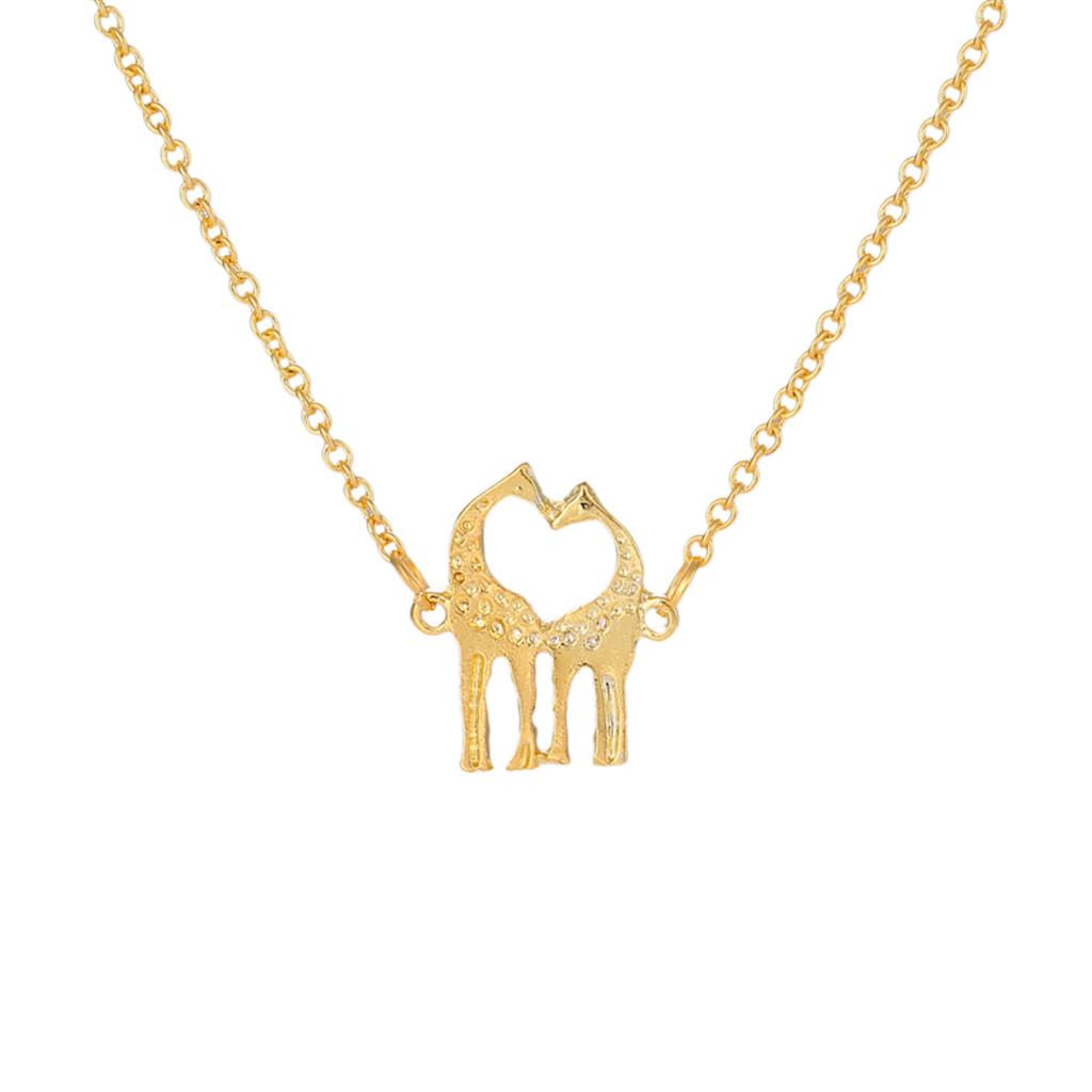 Double Giraffe Pendant Necklace Simple Love Heart Animal Necklace Golden