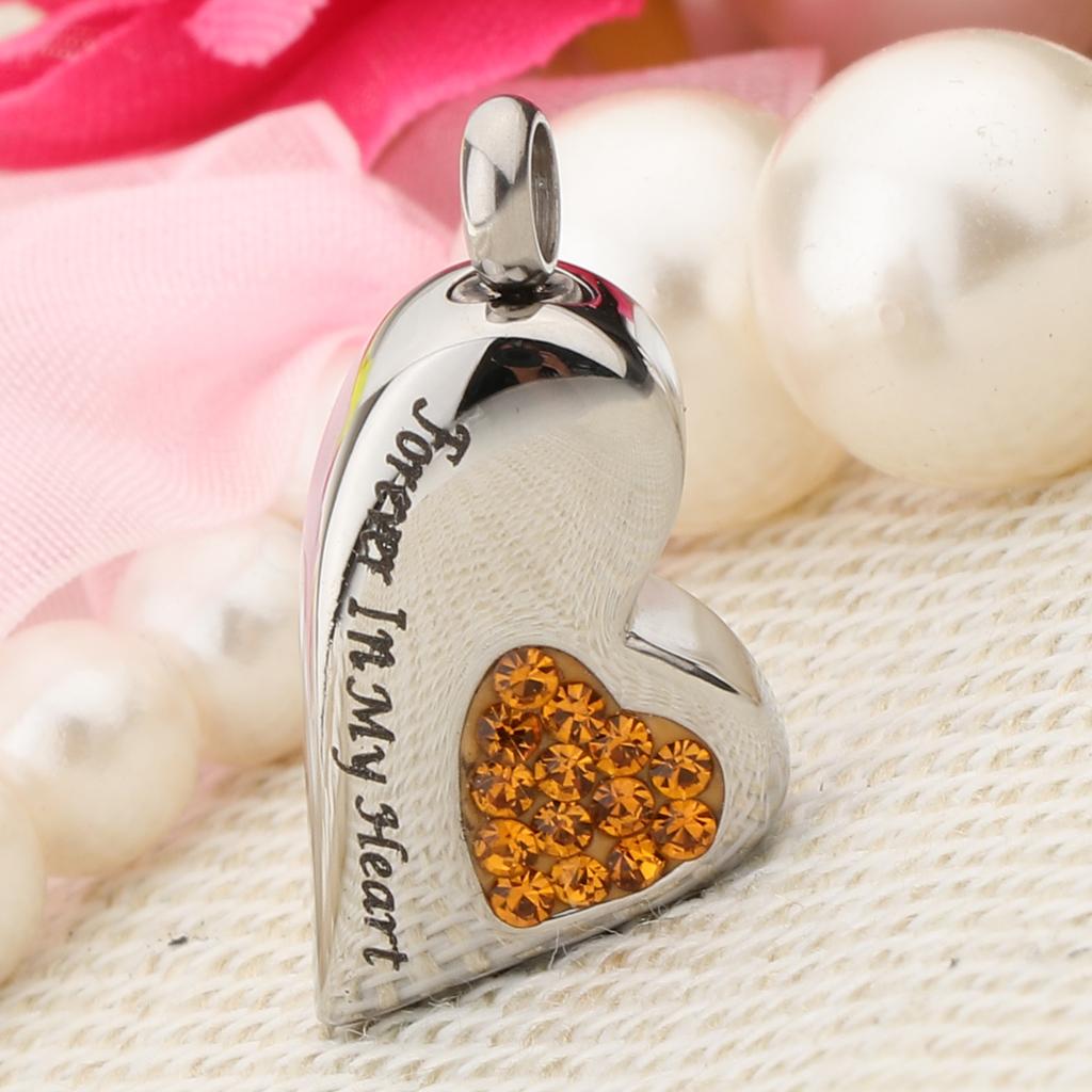 Stainless Steel Crystal Memorial Urn Pendant Cremation Ashes Keepsake Yellow