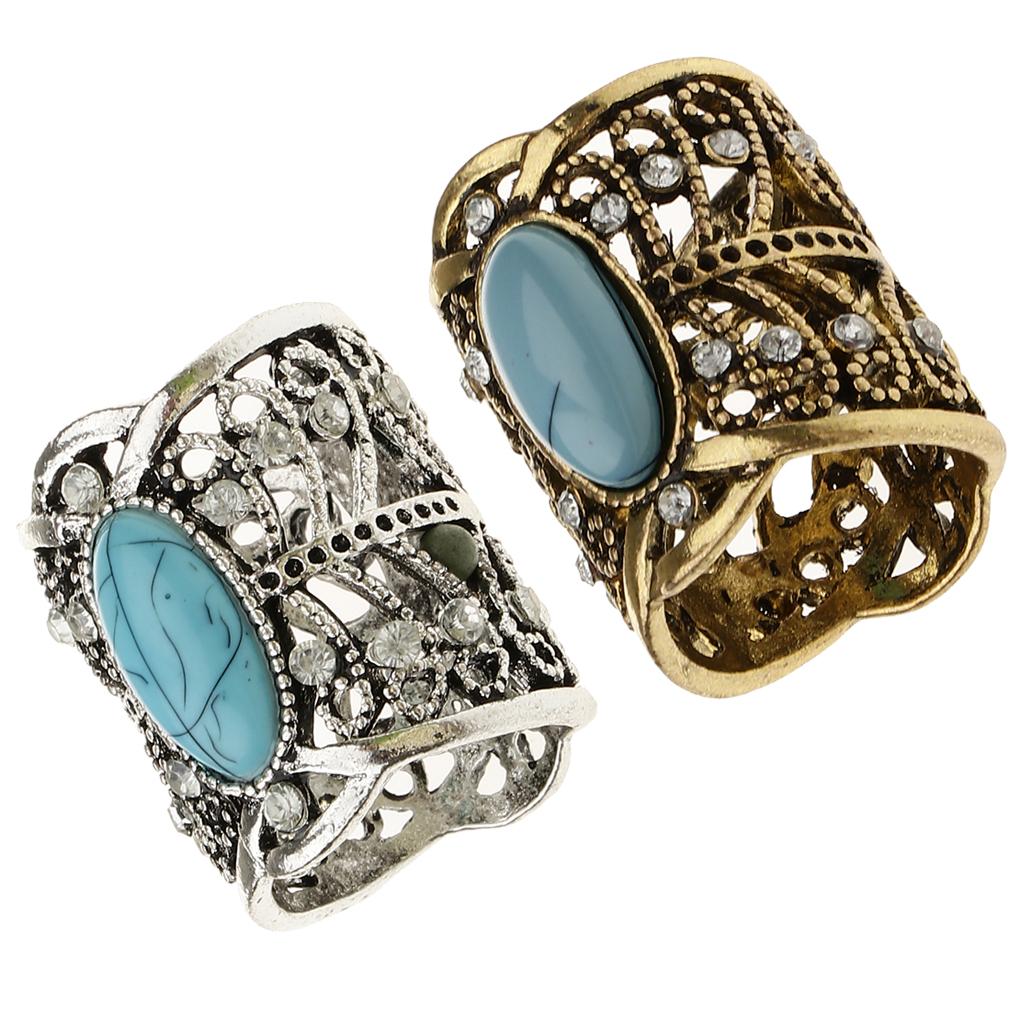 Rhinestone Turquoise Chiffon Scarf Clips Rings Holder Jewelry Antique Bronze