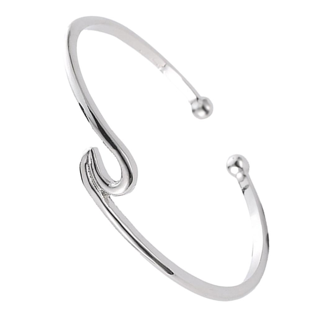 Simple Ocean Wave Bangle Open Cuff Beach Bracelet Sea Jewelry Gifts  Silver