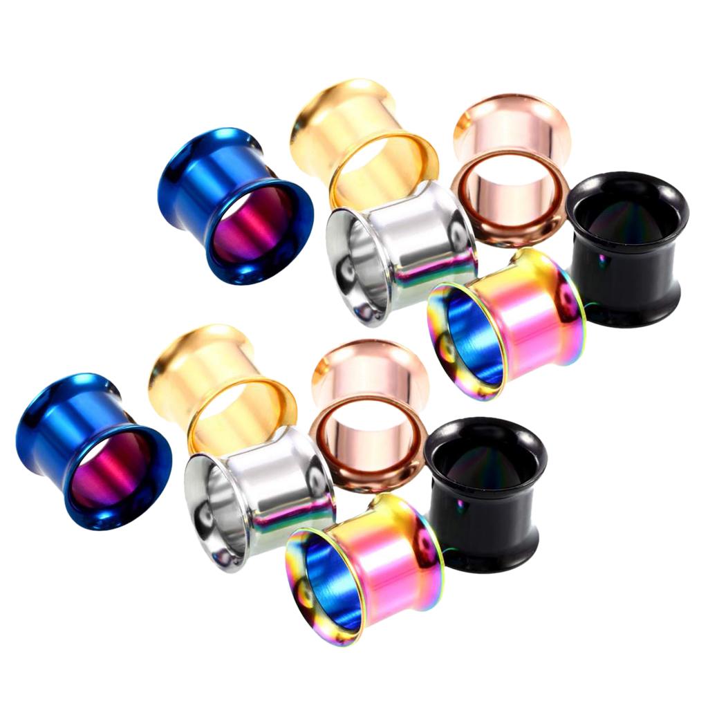 6 Pairs Stainless Steel Ear Gauges Stretching Tunnel Plugs Piercing 10mm 