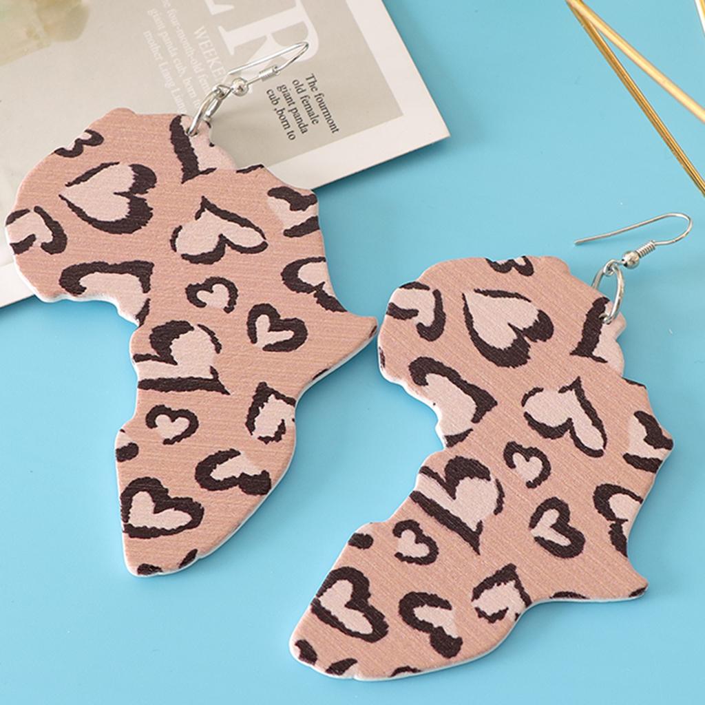 Wooden Drop Hook Stud Earrings Africian Women Jewelry Heart Print  Style H