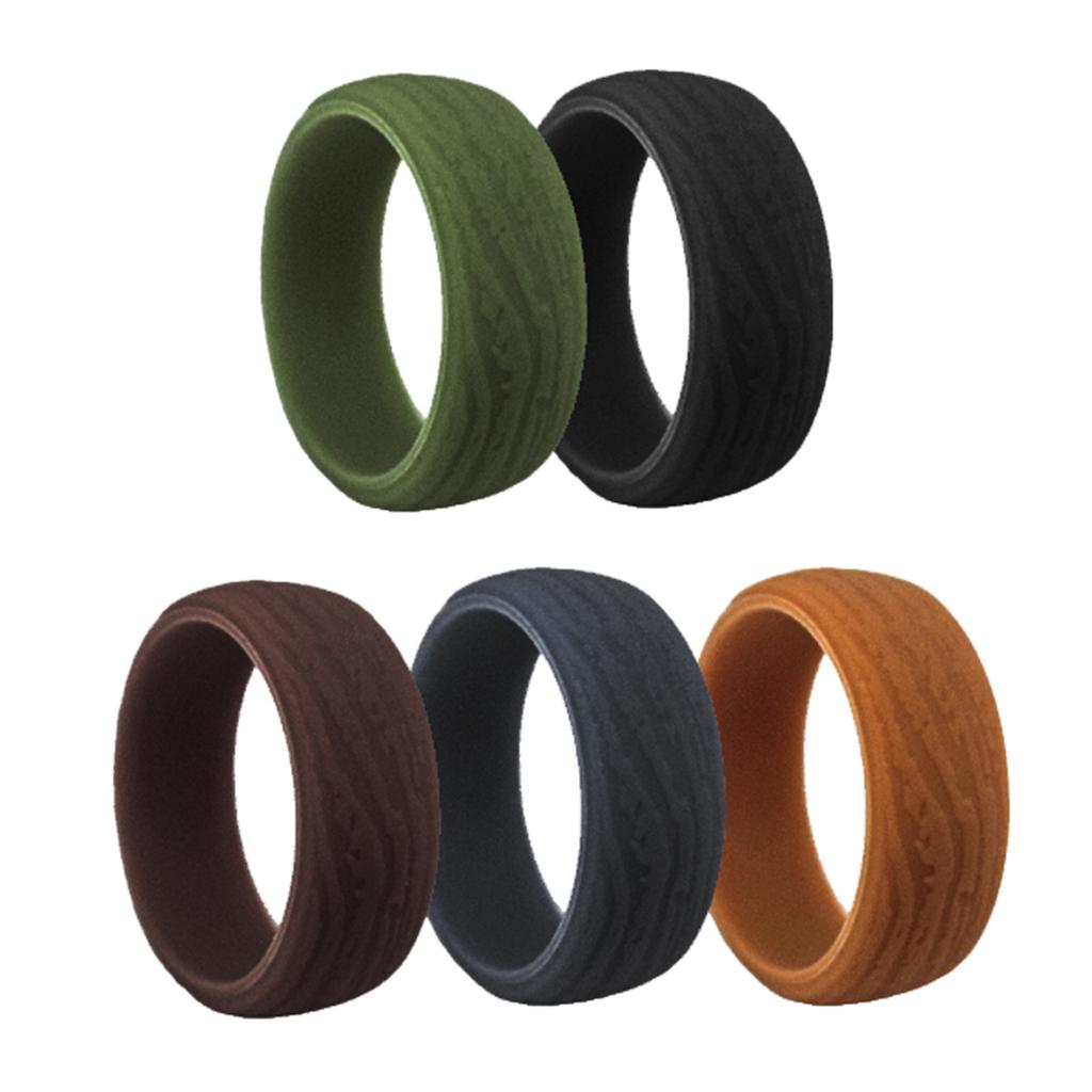 5 Pieces Mens Bark Texture Rubber Wedding Bands Rings ...