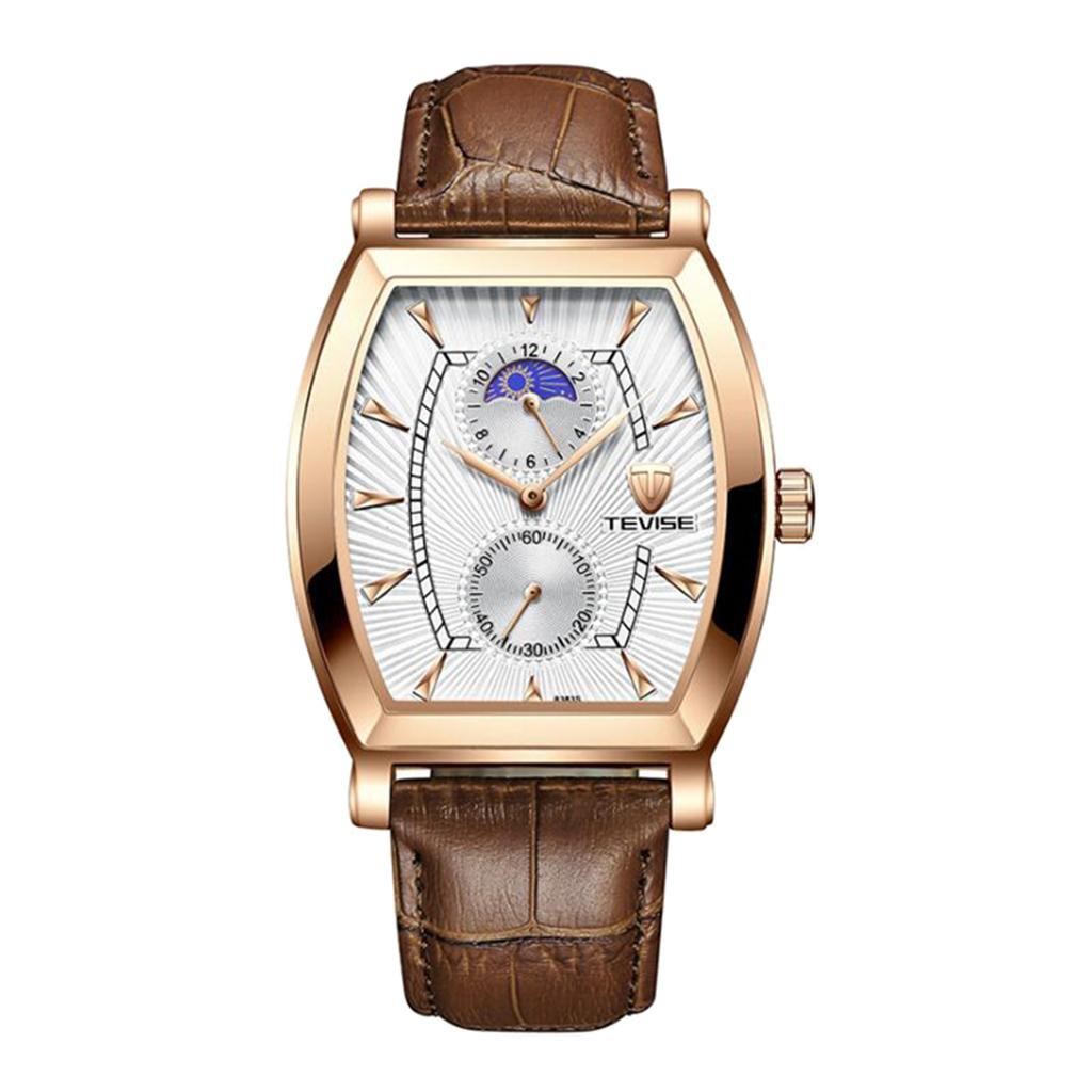 Classic Rectangle Dial Leather Band Men Automatic Quartz Watch White 2