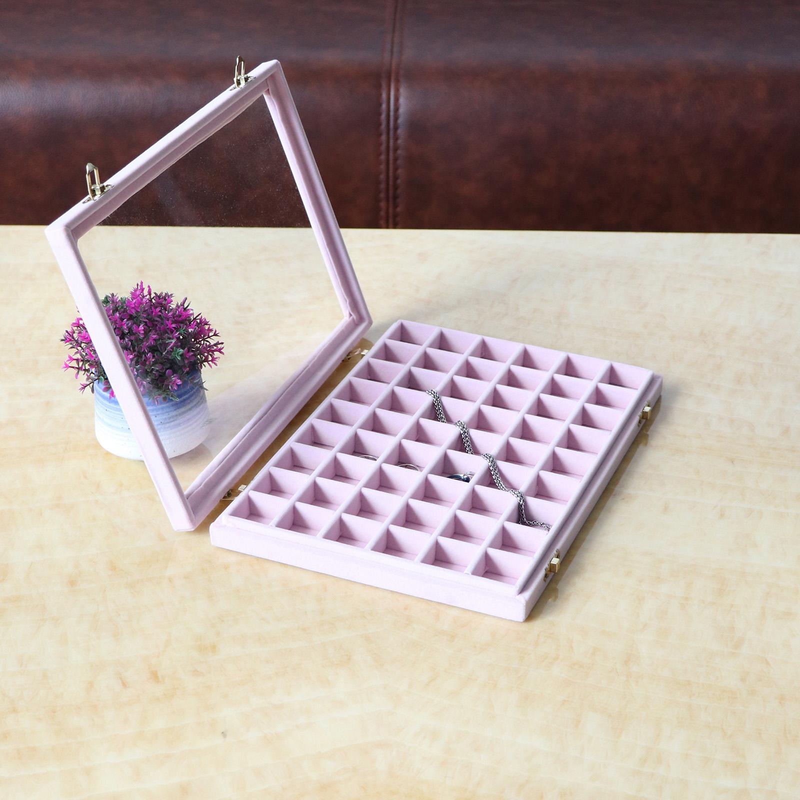 2x Velvet Stackable Jewelry Display Tray Case for Earrings Pink Beige