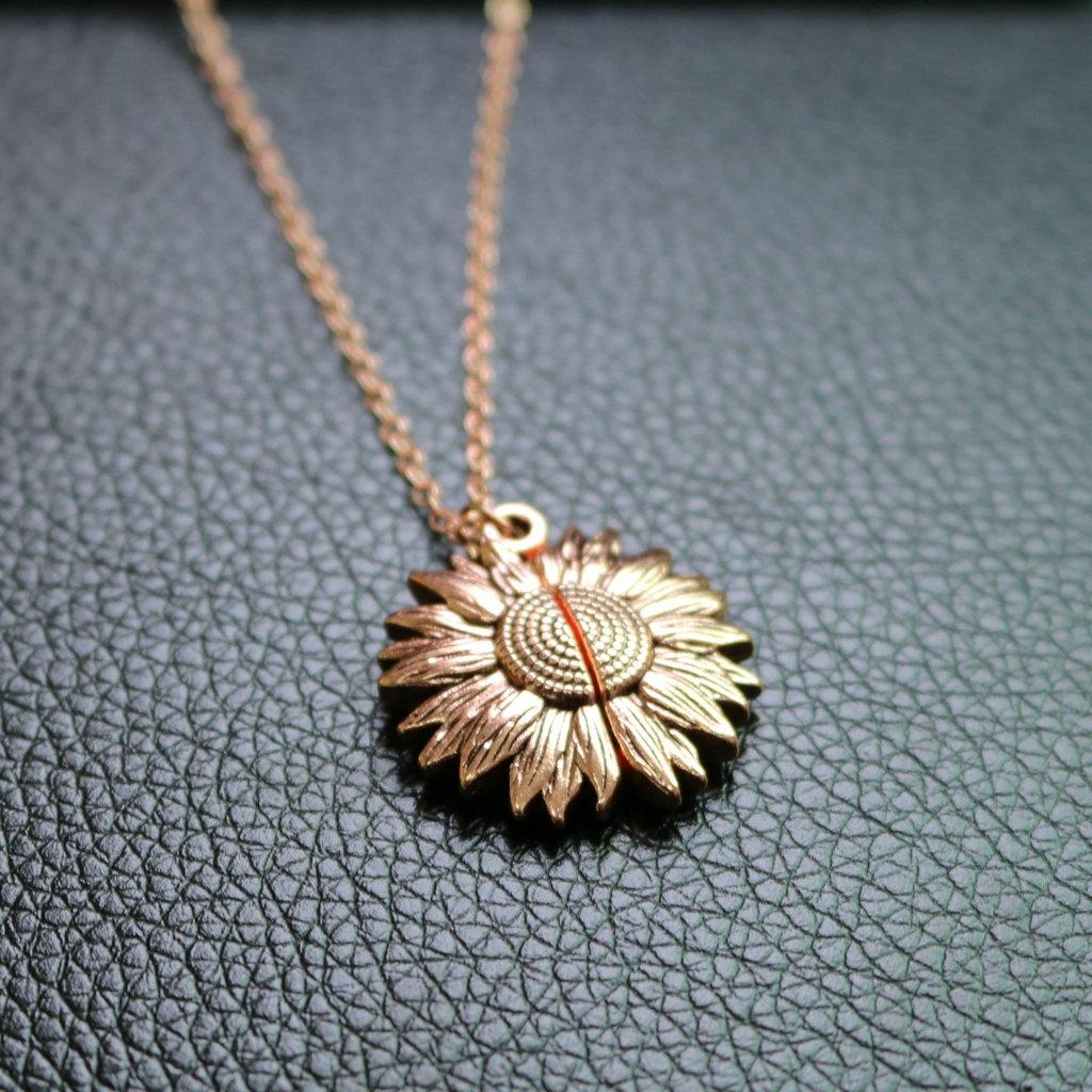 Open Locket Necklace Engraved You Are My Sunshine Sunflower Rose Gold