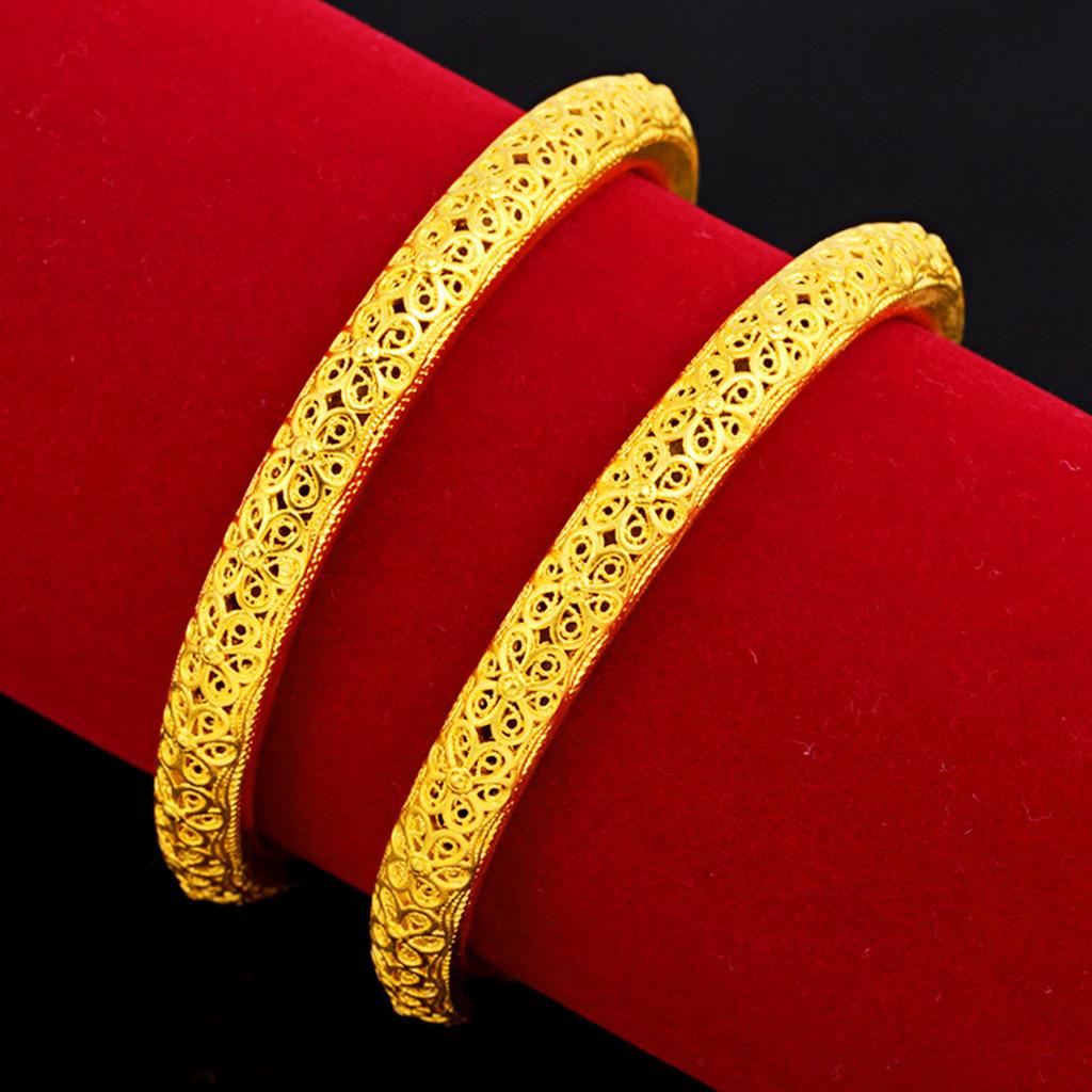 Fashion Gift Golden Brass Cuff Bracelet Bangle Set Women's Jewelry 62mm