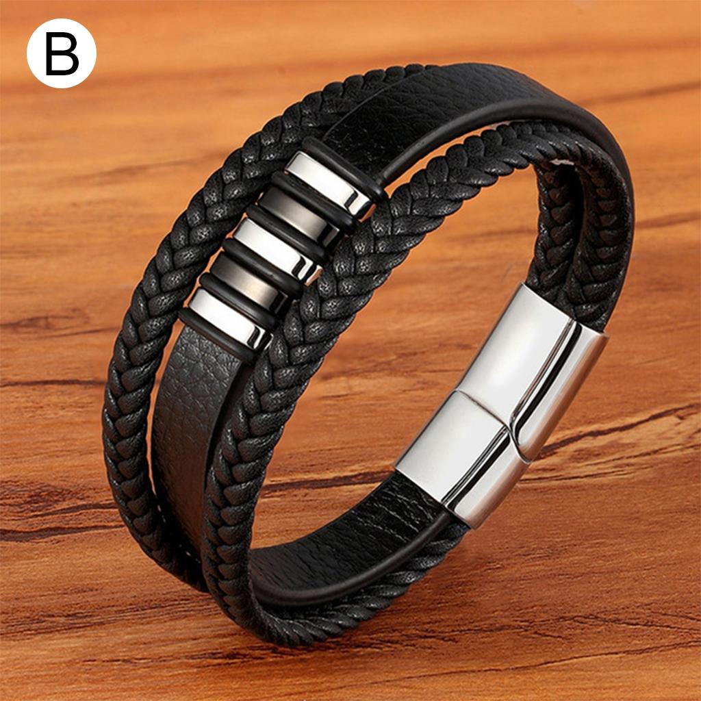 Braided Genuine Leather Mens Bracelet 21cm Cuff Bangle Wristband Jewellery B