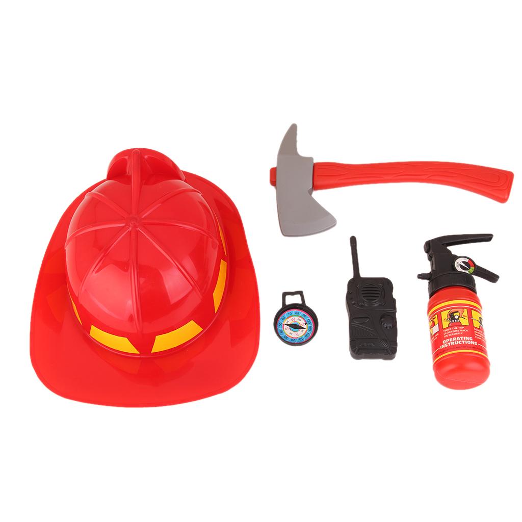 Kids Pretend Fireman Role Playing Toy Hat Tools Set