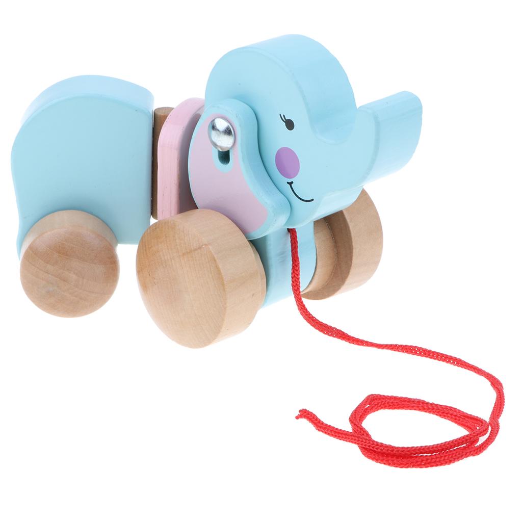 Cute Cartoon Elephant Wooden Walk ALong Pull Walking Toy For Baby Toddler