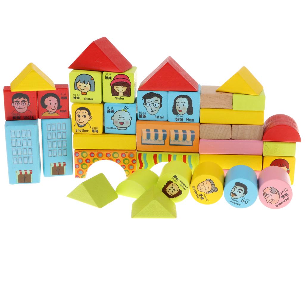 46PCS Wooden Geometry Cognitive Blocks Stacking Game Kids Toy - Person