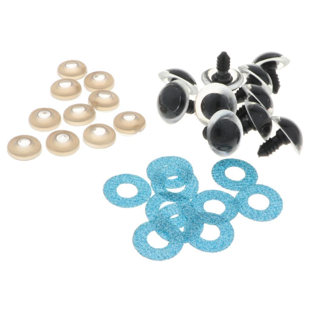 10pcs Plastic Safety Toy Eyes + Glitter Nonwovens + Washer 20mm Light Blue