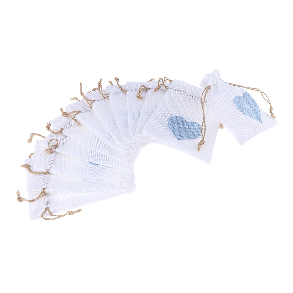 12 Drawstring Muslin Bags Tea Bags Souvenir Gift Candy Bag Blue Heart