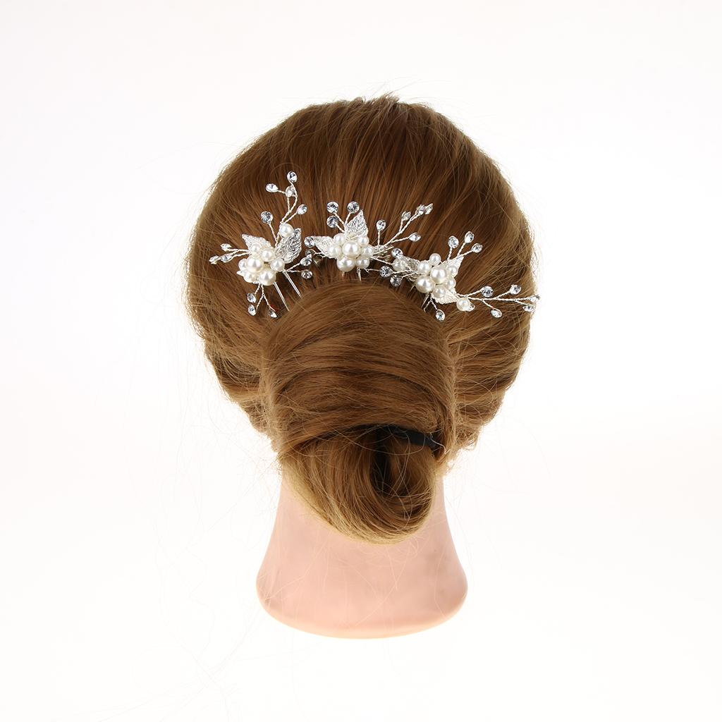 3Pcs Bridal Wedding Leaf Crystal Hair Pins Hair Accessories Headpiece Silver