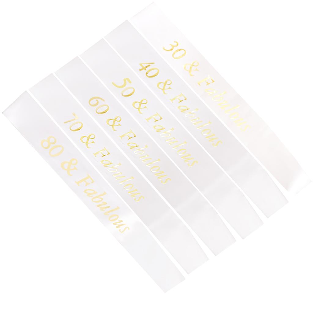 Gilding Gold Numbers Fabulous Satin Sash for Birthday Anniversary White 30