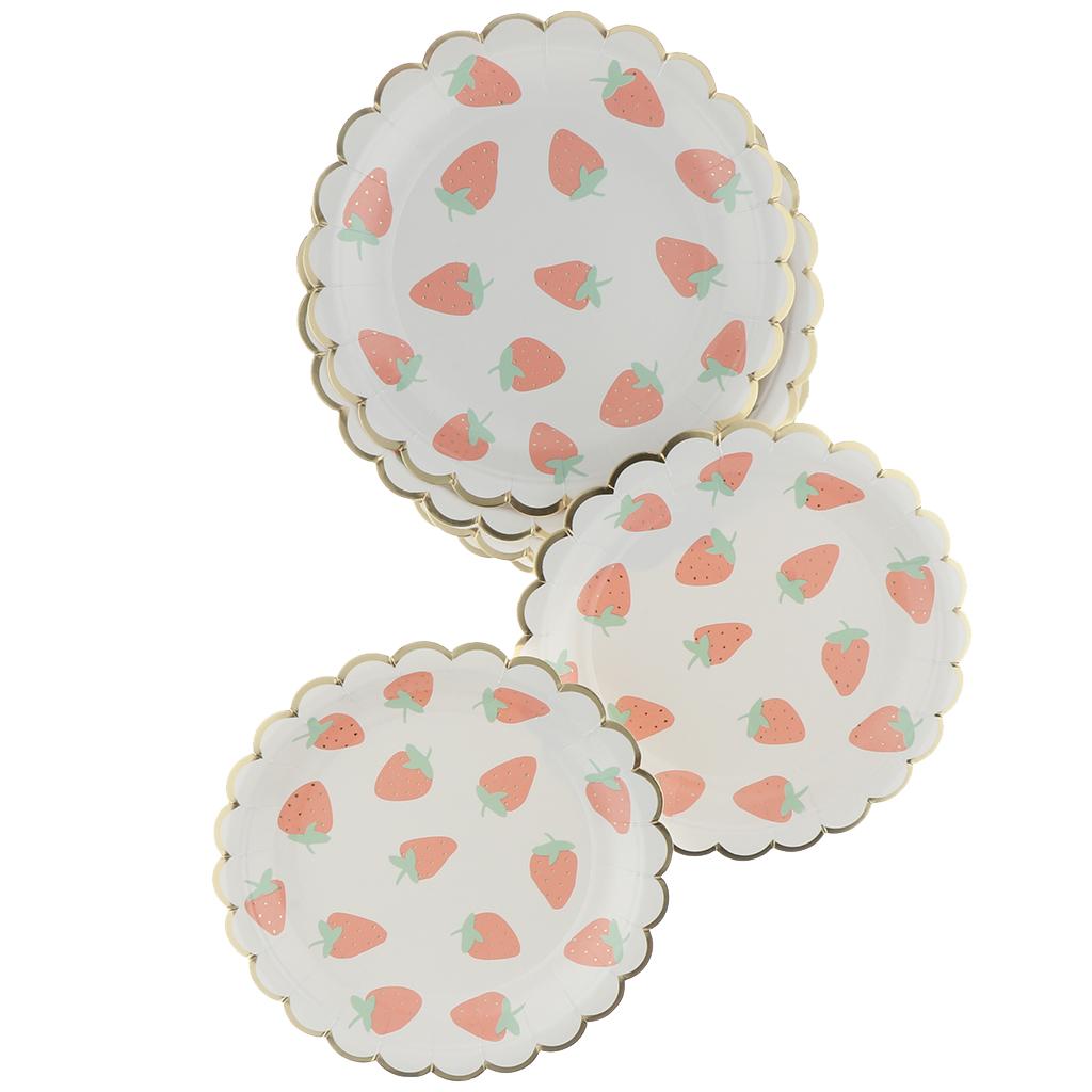 8 Pieces Gilding Strawberry Paper Plates Disposable Party Cake Tray 7 Inch