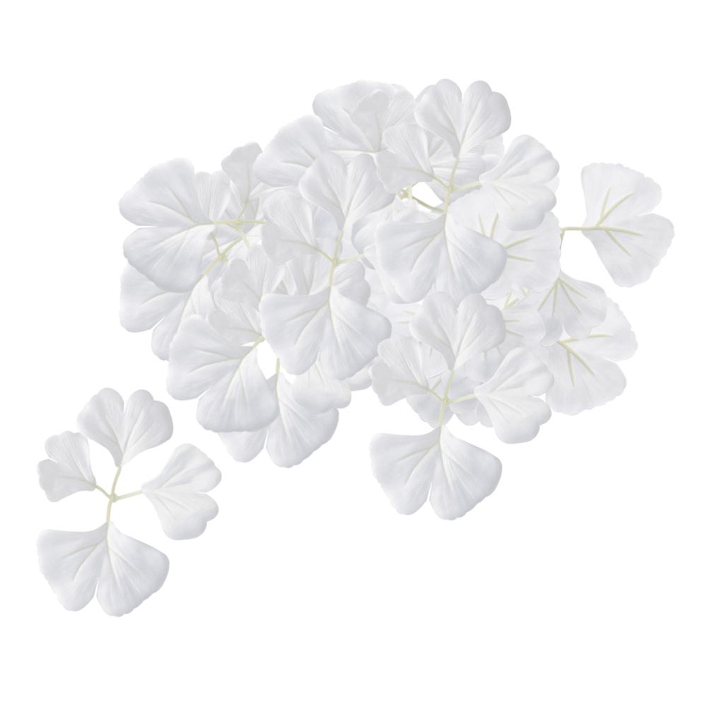 30 Pieces Artificial Leaves Silk Ginkgo Leaf DIY Craft  White