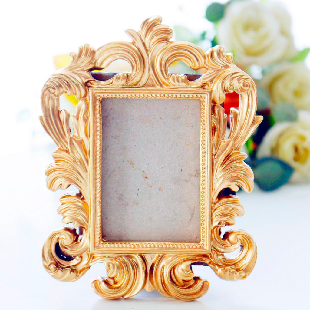 Glitters Golden Baroque Photo Frame Resin Stand Photo Picture Frame DIY Place Name Card Holder for Desk or Wall