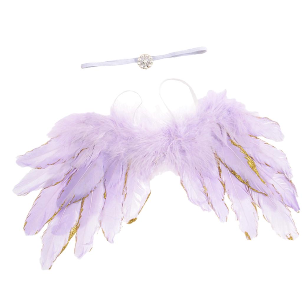 Photo Prop Kids Angel Fairy Wing Costume With Pearl Headband Set  Purple