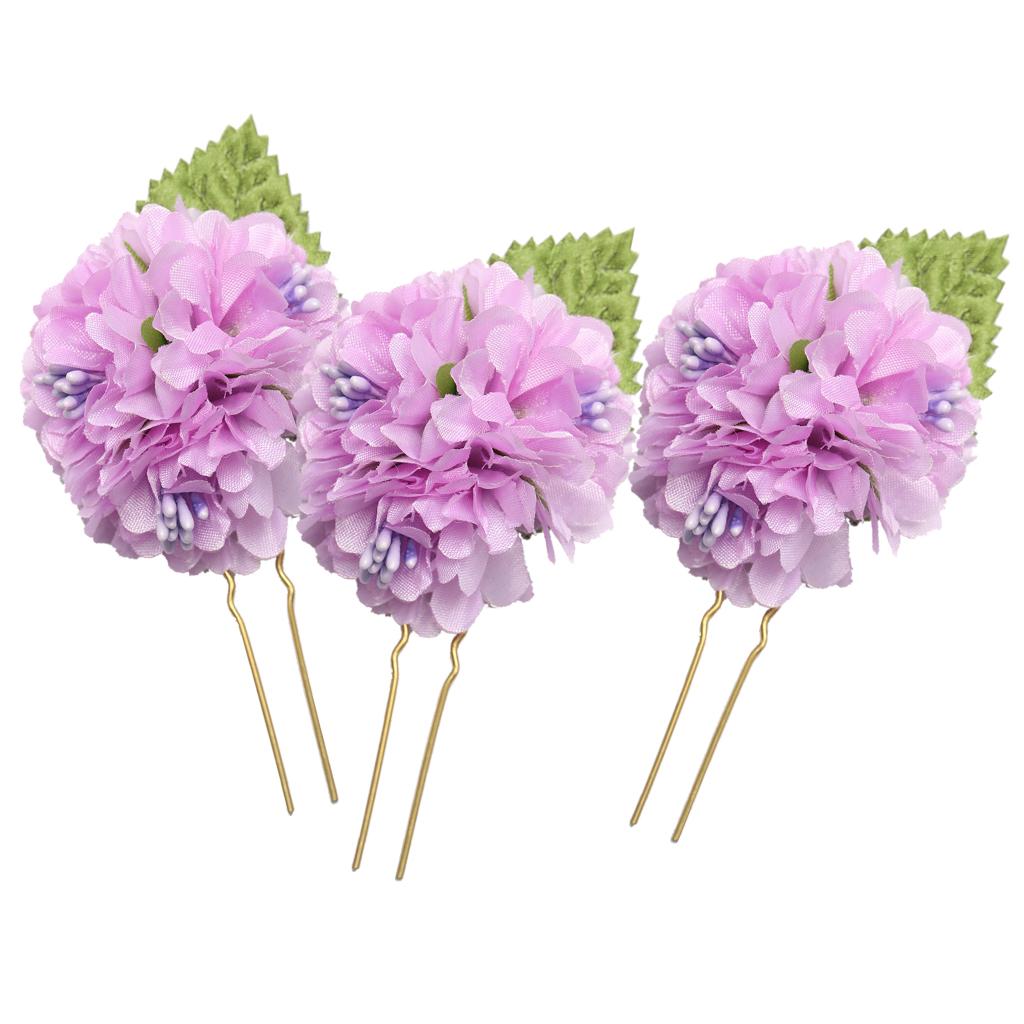 3Pcs/Set Bridal Flower Hairpin Hair Ornament Headwear Jewelry Lavender