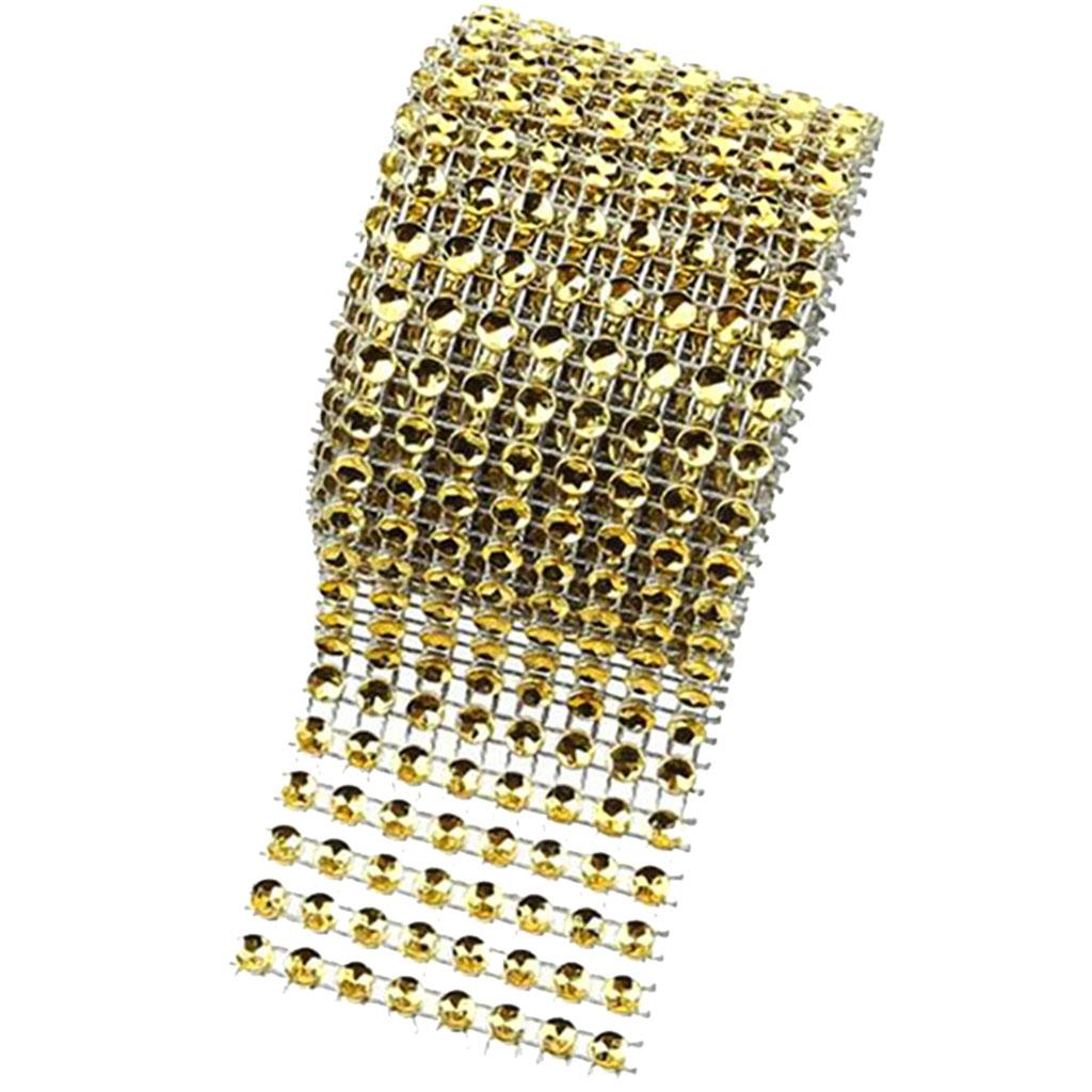 8 Rows Diamond Mesh Rhinestone Wrap Ribbon Wedding Party DIY Supplies Golden