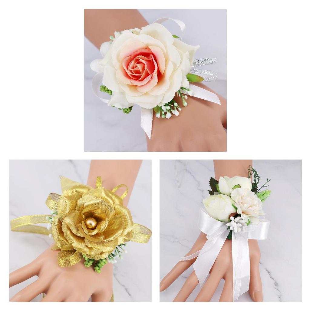 Gold Blumen Korsage Armband Armreif für Hochzeiten Brautjungfer Mädchen 