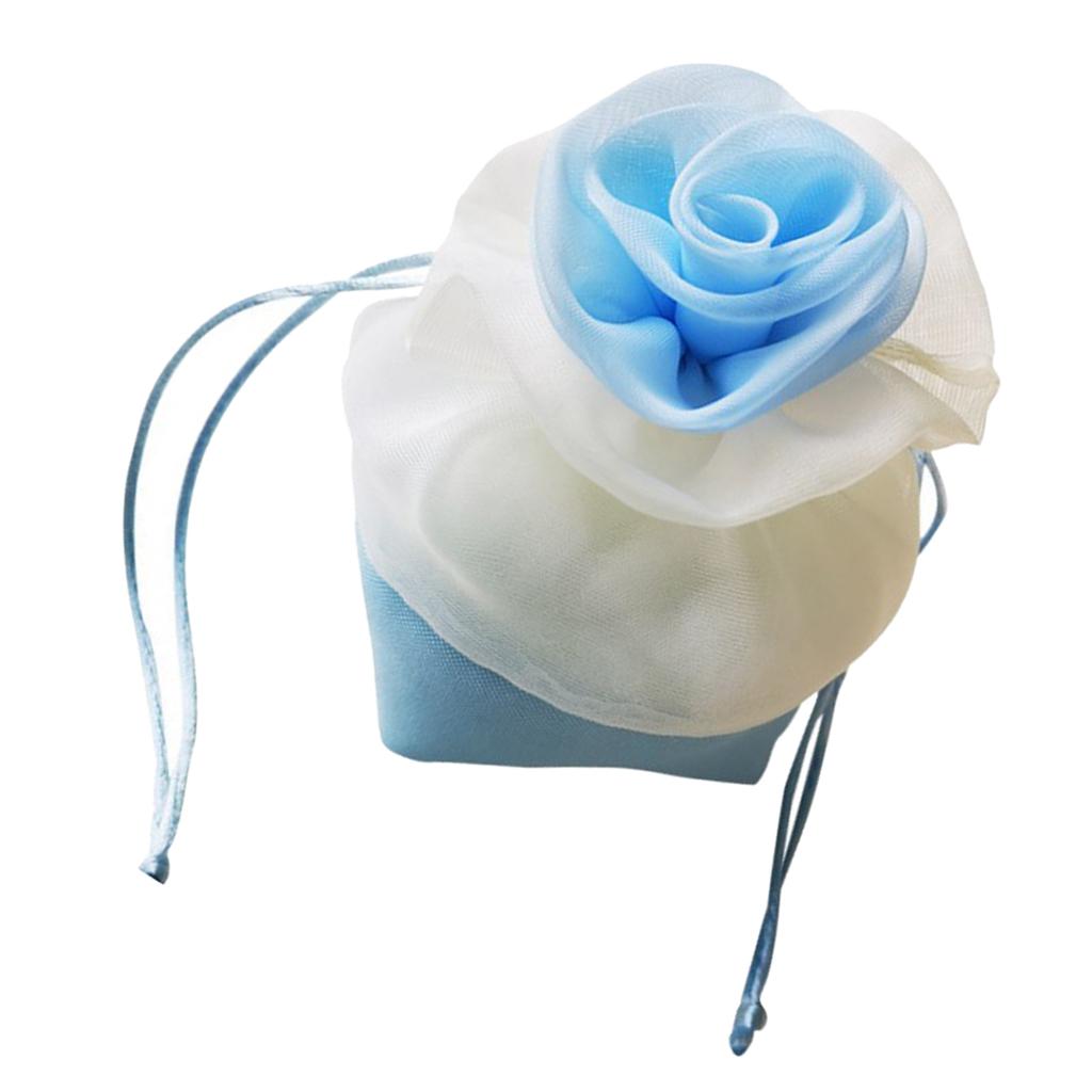Chinese Style Candy Bag Flower Gifts Pouch Drawstring Gift Bag Light Blue