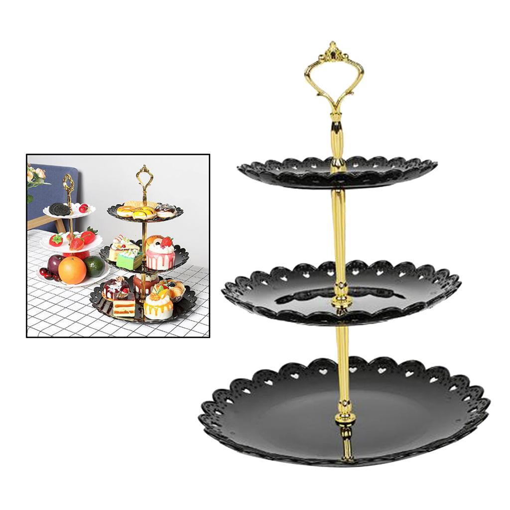 3-Tier Cupcake Stand Dessert Mini Cakes Fruit Candy Display Tower Black