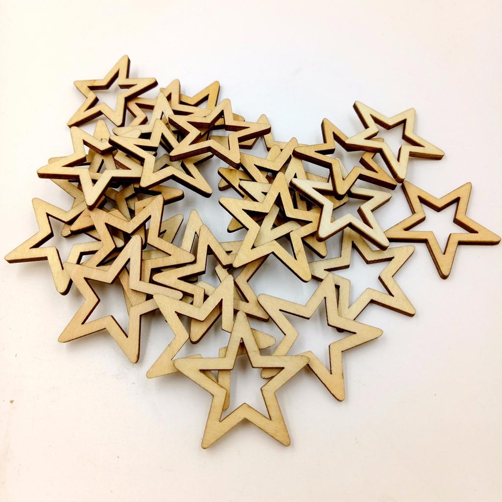 2x25 Pieces Unfinished Hollow Star Shape Wooden Embellishments 50mm