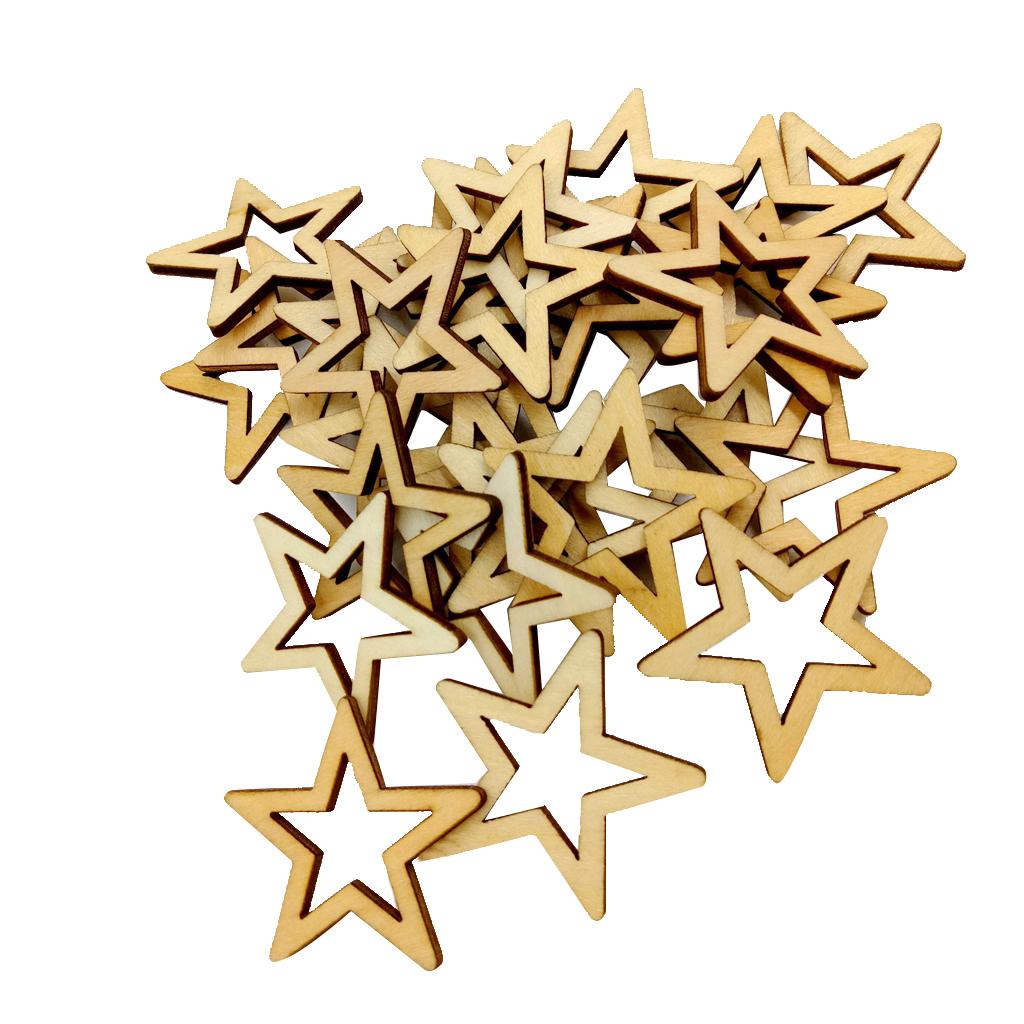 3x25 Pieces Unfinished Hollow Star Shape Wooden Embellishments 50mm