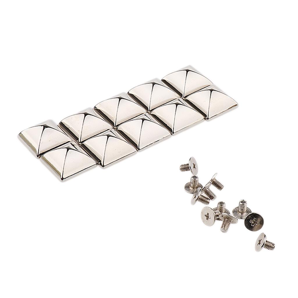 2x10 Sets Metal Suqare Pyramid Studs Rivet Spike Spots Leathercraft Silver